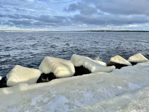 Mar Báltico praia de inverno Daugavgriva cais Letónia - Foto, Imagem