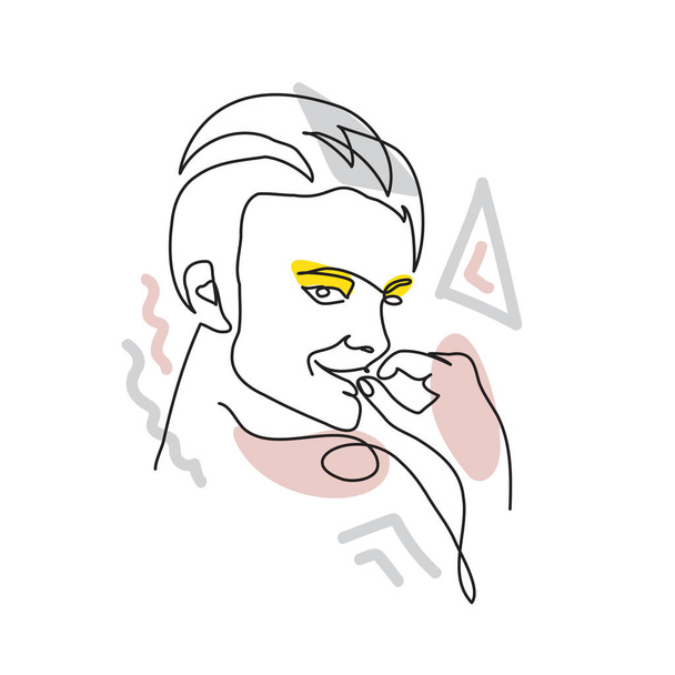 Nonbinary,androgynous, enby, genderqueer, non-binary beauty concept. Face line art, one continuous line drawing portrait. Surreal face, vector illustration. Modern lineart pattern of person - Vector, Image