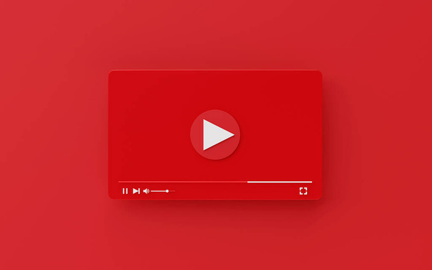 Reproductor multimedia rojo mínimo sobre fondo rojo, representación 3d - Foto, Imagen