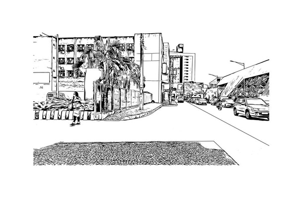 Print Вид на здание с достопримечательностью Крисиума - город в Бразилии. Ручной рисунок в векторе. - Вектор,изображение