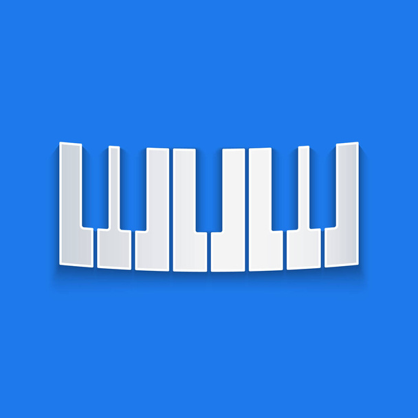 Папір вирізає піктограму синтезатора музики ізольовано на синьому фоні. Електронне піаніно. Стиль паперового мистецтва. Векторні
. - Вектор, зображення