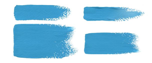 Blue brush Strokes. Gouache paint Stroke isolated on white background.  - Photo, Image