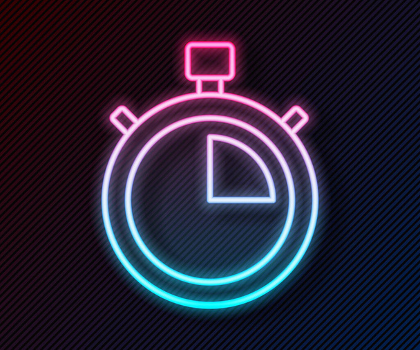 Gloeiende neon lijn Stopwatch pictogram geïsoleerd op zwarte achtergrond. Tijdklok teken. Chronometerteken. Vector. - Vector, afbeelding