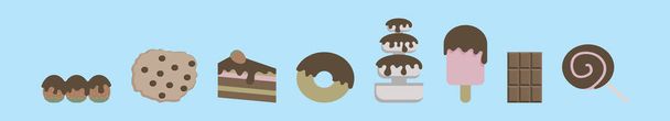 conjunto de producto de chocolate plantilla de diseño icono de dibujos animados con varios modelos. ilustración vectorial moderna aislada sobre fondo azul - Vector, imagen