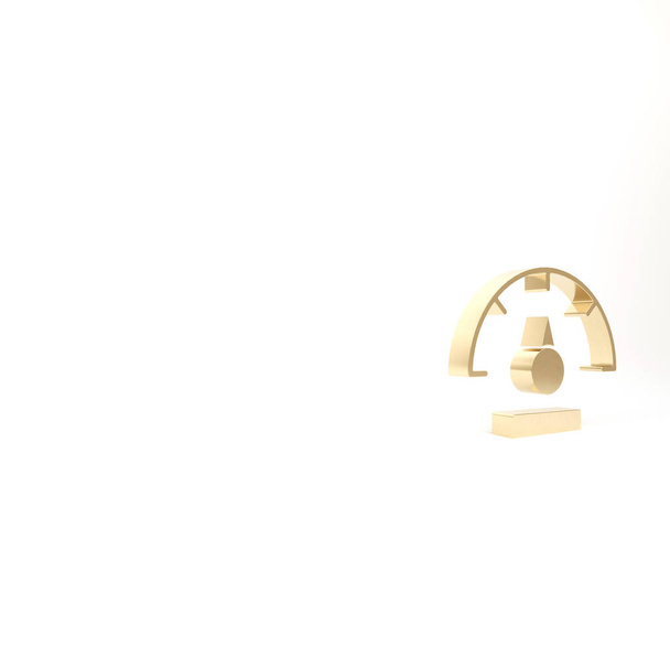 Zlatá ikona tachometru izolovaná na bílém pozadí. 3D ilustrace 3D vykreslení. - Fotografie, Obrázek