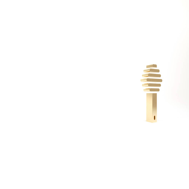 Gold Honey dipper stick icon isolated on white background. Honey ladle. 3d illustration 3D render. - Photo, Image