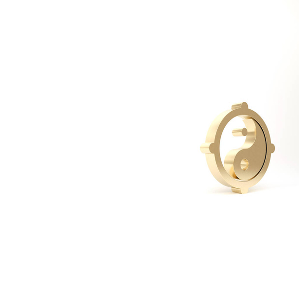 Золотой Инь Ян символ гармонии и баланса значок изолирован на белом фоне. 3D-рендеринг. - Фото, изображение