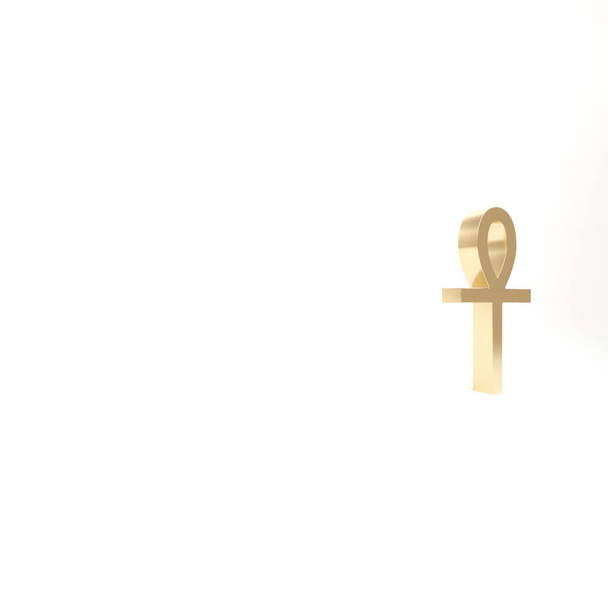 Gold Cross ankh icon isolated on white background. 3d illustration 3D render. - Photo, Image