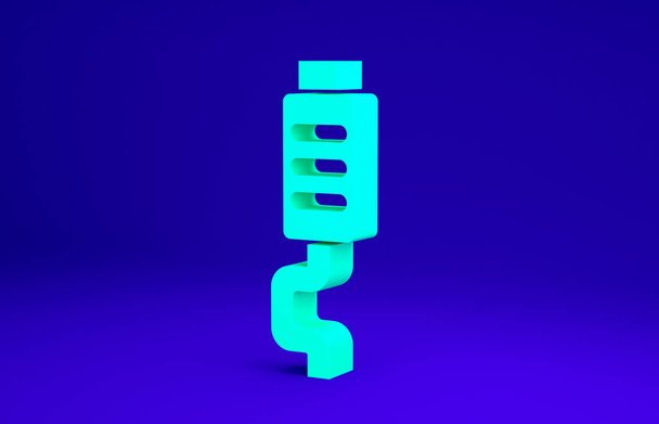 Піктограма глушника зеленого автомобіля ізольована на синьому фоні. Вихлопна труба. Концепція мінімалізму. 3D ілюстрація 3D рендеринга
. - Фото, зображення