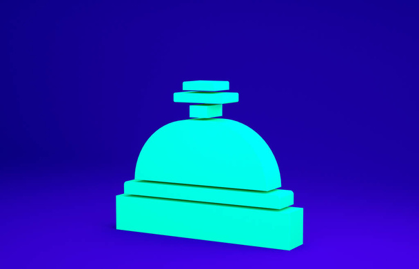 Icono de campana de servicio Green Hotel aislado sobre fondo azul. Campana de recepción. Concepto minimalista. 3D ilustración 3D render. - Foto, Imagen