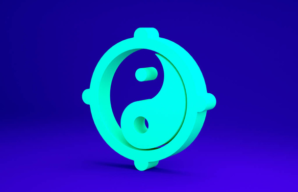 Green Yin Yang symbol harmonie a vyvážení ikony izolované na modrém pozadí. Minimalismus. 3D ilustrace 3D vykreslení. - Fotografie, Obrázek