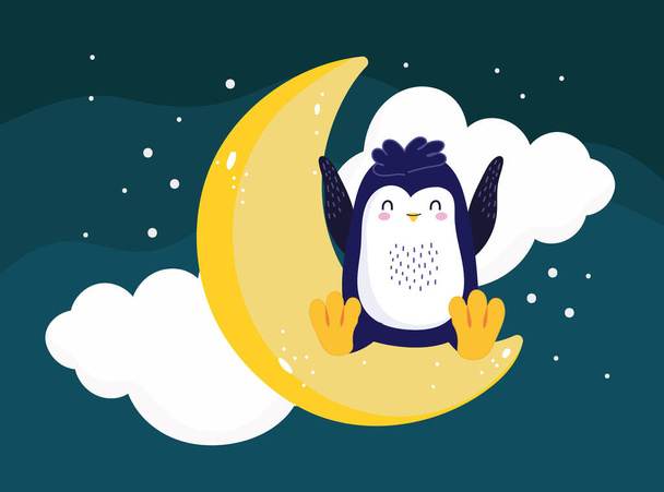 pingwin siedzi księżyc - Wektor, obraz