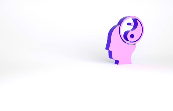 Фиолетовый Инь Ян символ гармонии и баланса значок изолирован на белом фоне. Концепция минимализма. 3D-рендеринг. - Фото, изображение