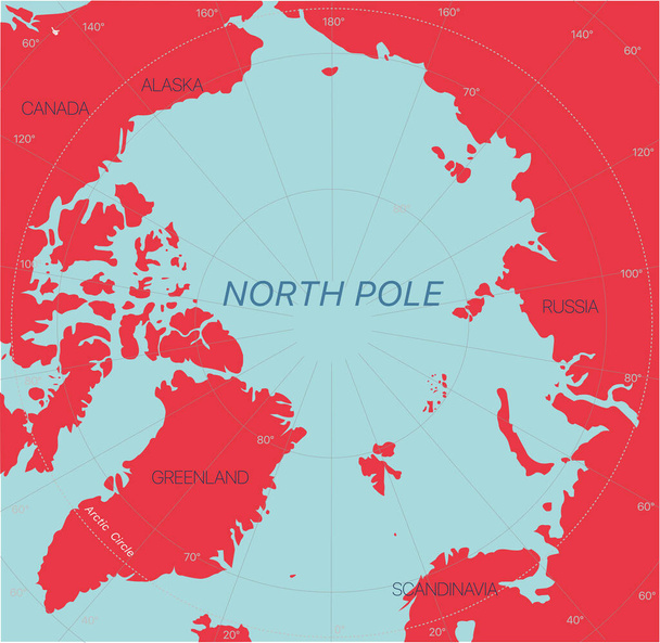 North Pole detailed editable map - Vector, Image