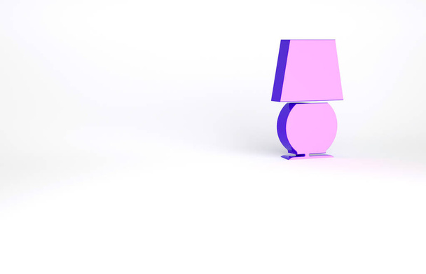 Фиолетовый значок настольной лампы изолирован на белом фоне. Настольная лампа Концепция минимализма. 3D-рендеринг. - Фото, изображение