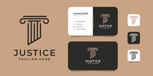 Direito logotipo do escritório de justiça e modelo de vetor de cartão de visita. O logotipo pode ser usado para ícone, marca, identidade, criativo, legal, mínimo e empresa de negócios - Vetor, Imagem