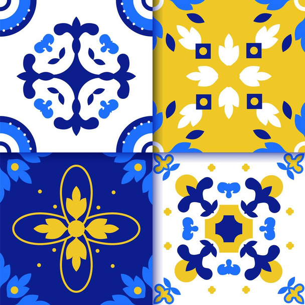 Azulejos Portuguese tile floor pattern, Lisbon seamless indigo blue tiles, vintage geometric ceramic, Spanish vector background. Moroccan geometrical interior patchwork. Azulejo moroccan wallpaper - Vector, Image