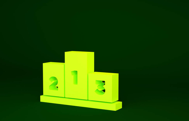 Keltainen palkinto yli urheilu voittaja palkintokorokkeen kuvake eristetty vihreällä taustalla. Minimalismin käsite. 3d kuva 3D renderöinti. - Valokuva, kuva