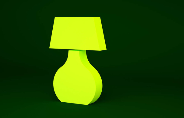 Желтый значок настольной лампы изолирован на зеленом фоне. Настольная лампа Концепция минимализма. 3D-рендеринг. - Фото, изображение