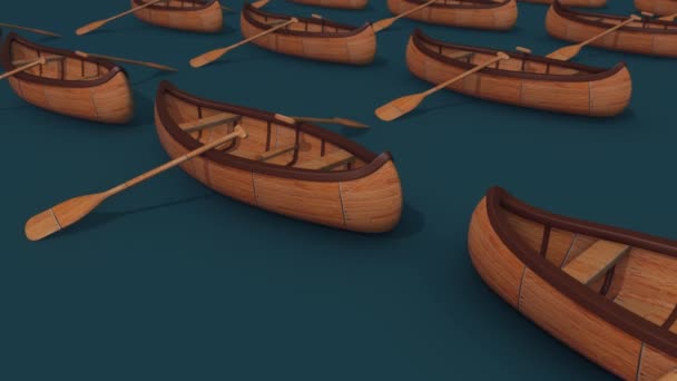 Um monte de madeira Paddle caiaque ou canoas em uma fileira 4k - Filmagem, Vídeo