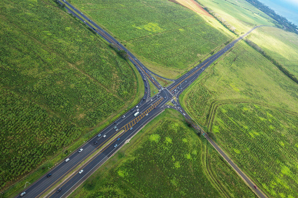 Aerial view of road in green landscapes, Hawaii, USA - Photo, Image
