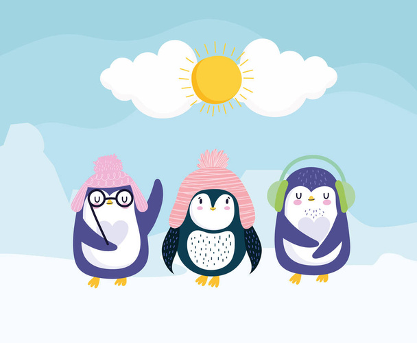 cappelli invernali pinguini - Vettoriali, immagini