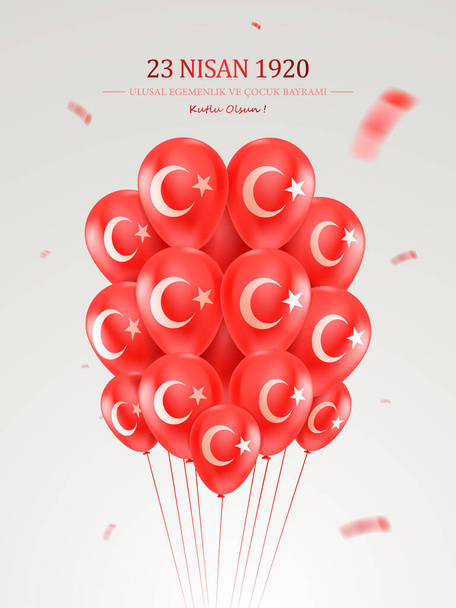 23 Nisan Ulusal Egemenlik ve Cocuk Bayrami, Kutlu Olsun. 23 Nisan, Ulusal Egemenlik ve Çocuklar Günü Türkiye kutlama kartı. vektör illüstrasyonu. - Vektör, Görsel