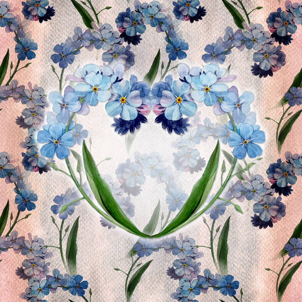 Wildflowers - decorative composition Myosotis Seamless pattern. Decorative composition on a watercolor background. Floral ornament. Use printed materials, signs, items, websites, maps, posters, postcards. - Photo, Image