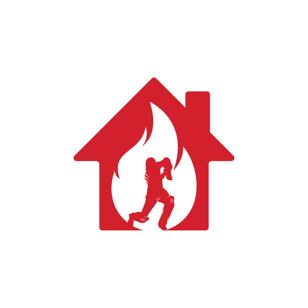 Feuer Cricket Spieler Vektor Logo Design. Cricket Feuer Home Logo-Symbol. Batsman Cricket spielen und Feuer-Kombination logo - Vektor, Bild