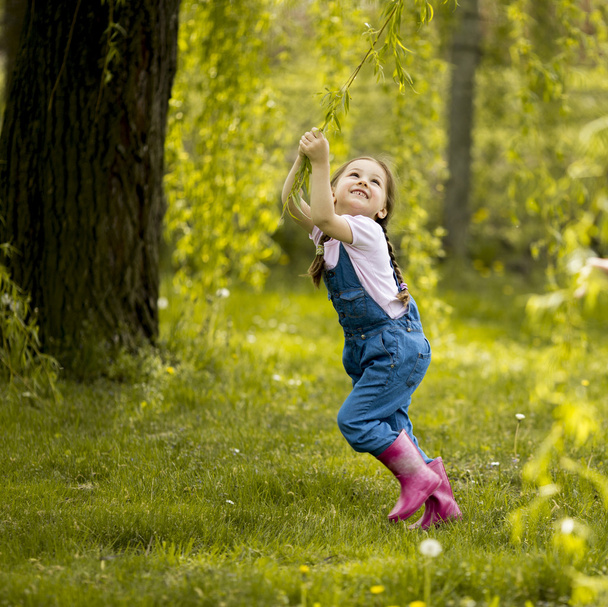 Little girl playing in the forest - Foto, Imagen