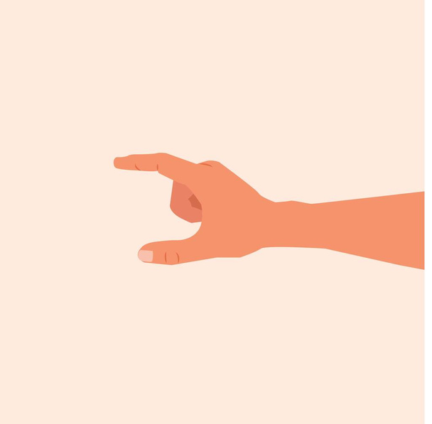 Рука робить жест, показуючи невелику кількість чогось ізольованого. вид збоку, крупним планом, рука показує або тримає щось. рука вимірювання невидимих предметів сучасна векторна ілюстрація. плоский дизайн
 - Вектор, зображення