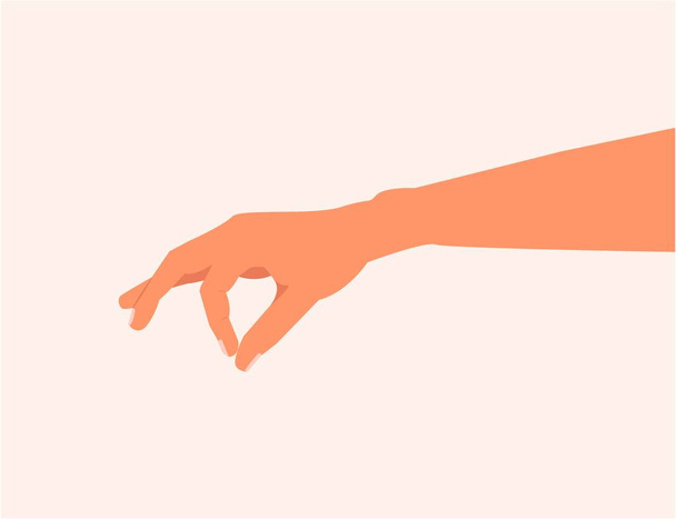 Hand making gesture while taking small amount of something isolated. hand showing or holding something closeup. hand measuring invisible items. picking something up by hand vector illustration - Vector, Image