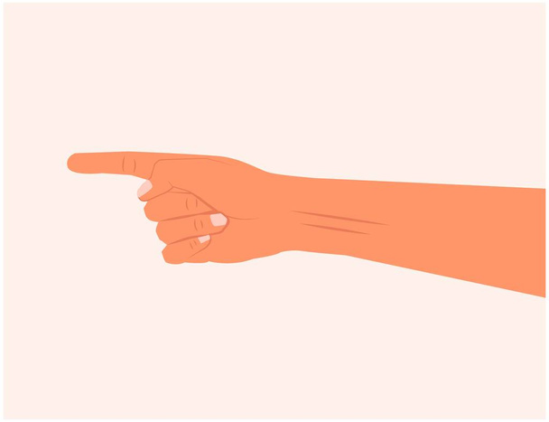 Kézfogás vagy mutogatás valamire a mutatóujjal. Kézmozdulatot tesz, miközben valami elszigetelt fehér hátteret mutat. Érjen el valamit mutatóujjal, reális vektor illusztráció - Vektor, kép
