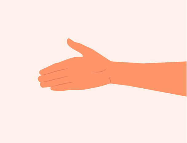 Sacudiendo. Acuerdo. Salúdense. Extienda la ilustración del vector de mano. Un gesto de mano. apretón de manos. Ayudándonos mutuamente. Conocer a mano diseño plano. Encuentro, sociedad, amistad, dar una mano - Vector, Imagen