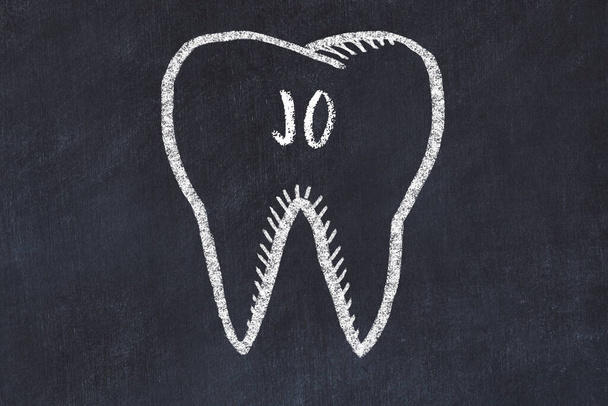 Ζωγραφική κιμωλία ενός δοντιού με ιατρικό όρο JO. Έννοια της στοματολογίας μάθησης. - Φωτογραφία, εικόνα