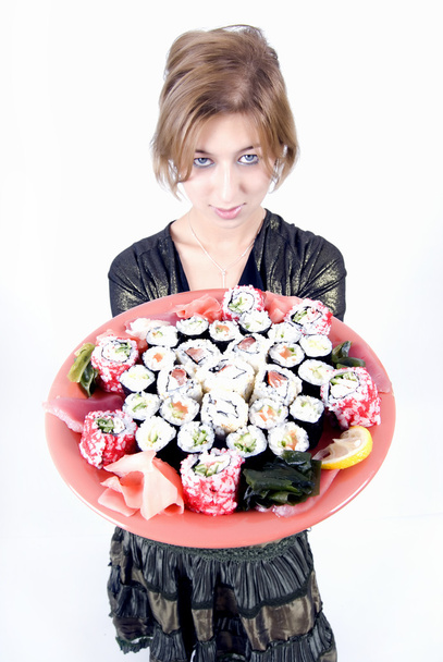 Girl with sushi - Foto, afbeelding