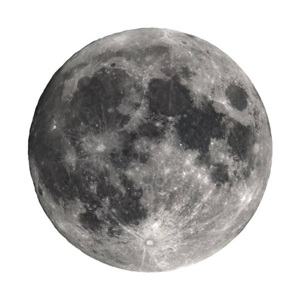Luna piena vista con un telescopio astronomico isolato su sfondo bianco - Foto, immagini