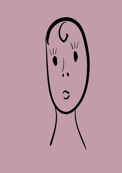 Rosto desenhado de uma criança no fundo rosa. Ilustração de alta qualidade - Foto, Imagem