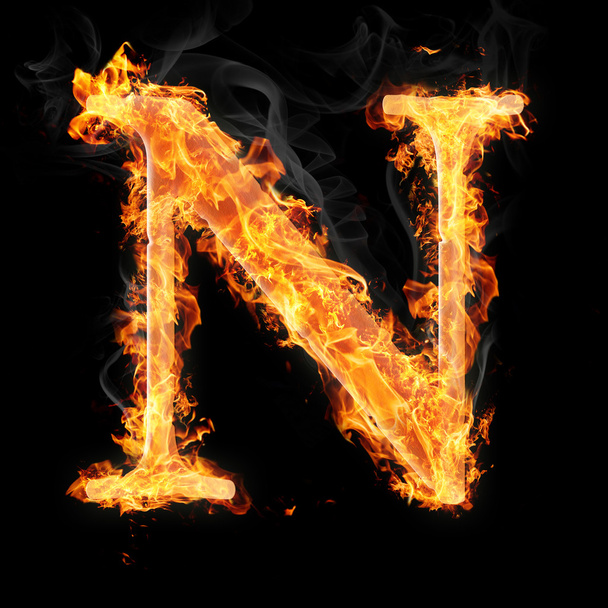 Letters  in fire - Letter N - 写真・画像