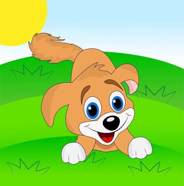 merry dog on a green lawn - Vector, imagen
