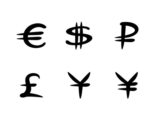 Dinheiro manuscrito símbolos de moeda ícones sinais vetor ilustração - Vetor, Imagem