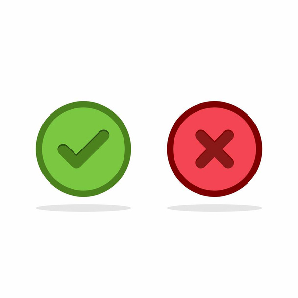 チェックマークと間違いマーク、チェックマークとクロスマーク、承認/却下、承認/不承認、はい/いいえ、右/間違い、緑/赤、正しい/偽、 OK /いいえ-緑と赤のベクトルマーク記号。隔離されたアイコン. - ベクター画像