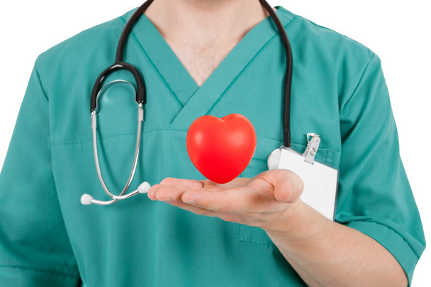 Doctor with red heart in hands - Foto, Imagem