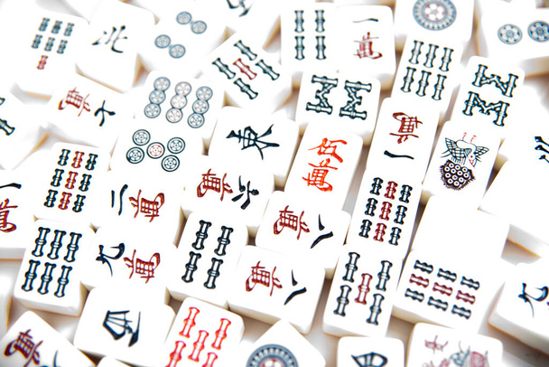 Many White tiles of mahjong on white background. - Photo, Image