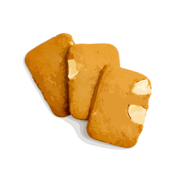 Джинджер почувається ізольованим. Прямокутний Ginger Nut, Biscuit Square Cookies with Cinnamon, Clove and Nuts Top View - Вектор, зображення