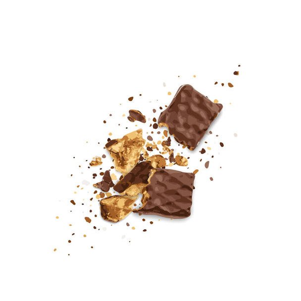 Broken Chocolate Wafers Isolated. Wafer Bar Pieces, Waffle Biscuits Bites. Crunchy Bar , Long Biscuit Sticks Chunk on White Background Vector Illustration - Vector, Image