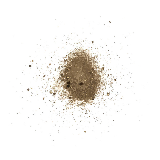 Illustration vectorielle de poivre noir moulu isolé. Épice ressemble à éparpillé sable plat laïc et vue sur le dessus - Vecteur, image