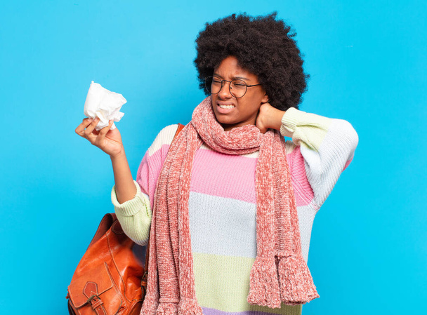 young pretty afro woman flu or illness concept - Photo, Image