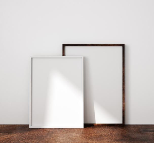 Marco del cartel de burla de cerca en el fondo interior moderno minimalista, 3d render - Foto, Imagen