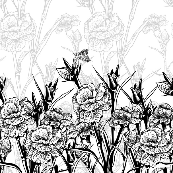 Adorno floral monocromo con claveles
 - Vector, imagen